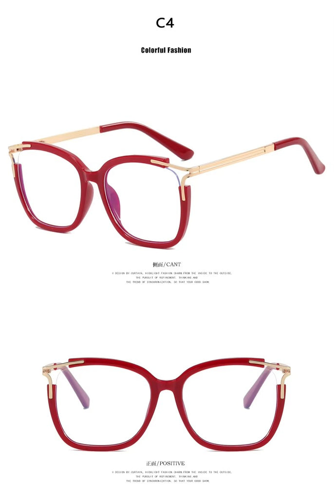 Women's Vintage Red Cat Eye Optical Frame Oversized Large Square TR 90 Frame