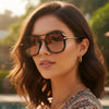 Fashion Double Bridge Retro UV 400 Protection Shades Oversized Square Pilot Sunglasses for Women