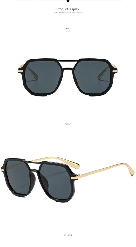 Fashion Double Bridge Retro UV 400 Protection Shades Oversized Square Pilot Sunglasses for Women