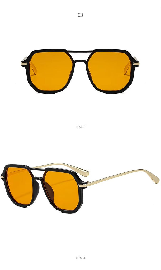 Fashion Double Bridge Retro UV 400 Protection Shades Oversized Square Pilot Sunglasses for Women