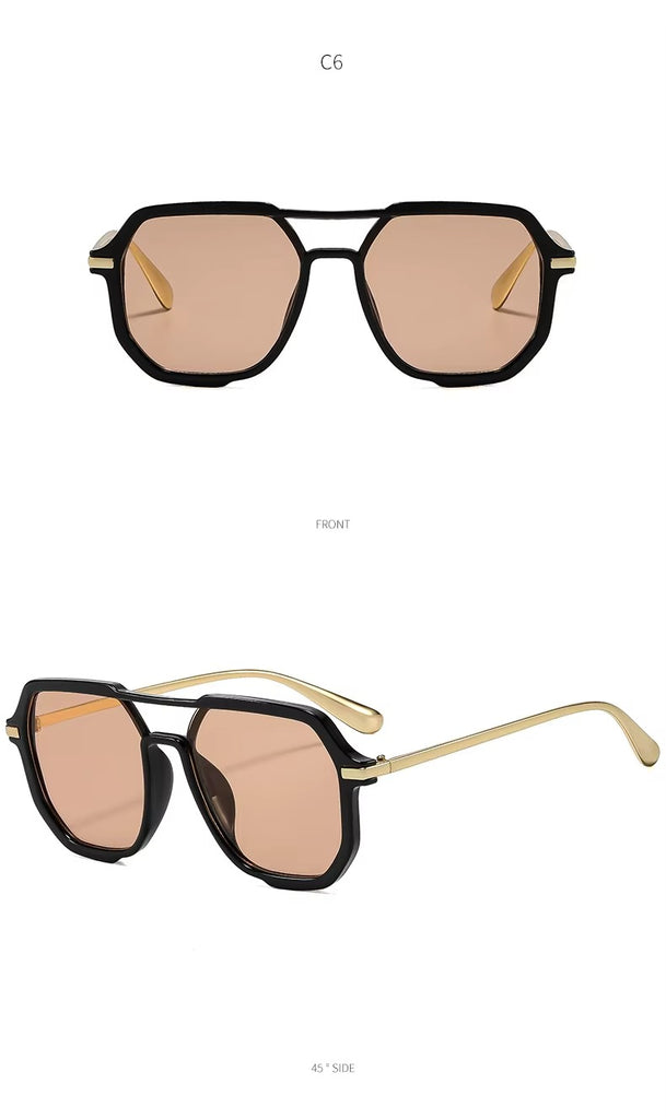 Fashion Double Bridge Retro UV 400 Protection Shades Oversized Square Pilot Sunglasses for Women