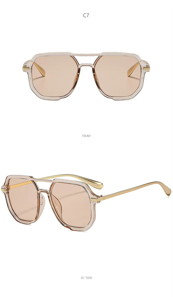 Fashion Double Bridge Retro UV 400 Protection Shades Oversized Square Pilot Sunglasses for Women