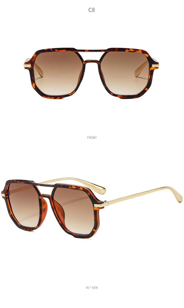 Fashion Double Bridge Retro UV 400 Protection Shades Oversized Square Pilot Sunglasses for Women