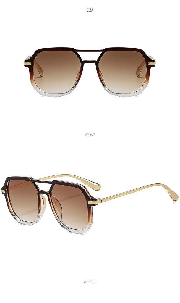 Fashion Double Bridge Retro UV 400 Protection Shades Oversized Square Pilot Sunglasses for Women
