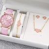 Luxury 5 Pcs / Set Low MOQ Watch Necklaces Earrings Rings Bracelets Set Gift Women Round Pointer Quartz Watches for Ladies