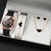 Luxury 5 Pcs / Set Low MOQ Watch Necklaces Earrings Rings Bracelets Set Gift Women Round Pointer Quartz Watches for Ladies
