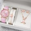 Luxury 5 Pcs / Set Low MOQ Watch Necklaces Earrings Rings Bracelets Set Gift Women Round Pointer Quartz Watches for Ladies