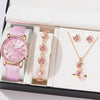 Luxury 5 Pcs / Set Low MOQ Watch Necklaces Earrings Rings Bracelets Set Gift Women Round Pointer Quartz Watches for Ladies