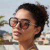 Fashion Double Bridge Retro UV 400 Protection Shades Oversized Square Pilot Sunglasses for Women