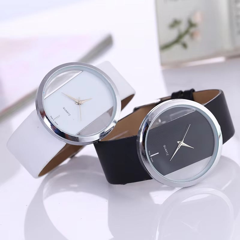 Fashion Simple Retro Ladies Sports Watch Unisex Luxury PU Transparent Hollow Quartz Casual Wrist Watch for Men