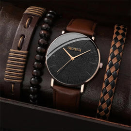 New Fashion Casual Men's Sports Style Watch Set 3pcs Personalized Trend Bracelet Set Black/Brown Style Quartz Watch for Men