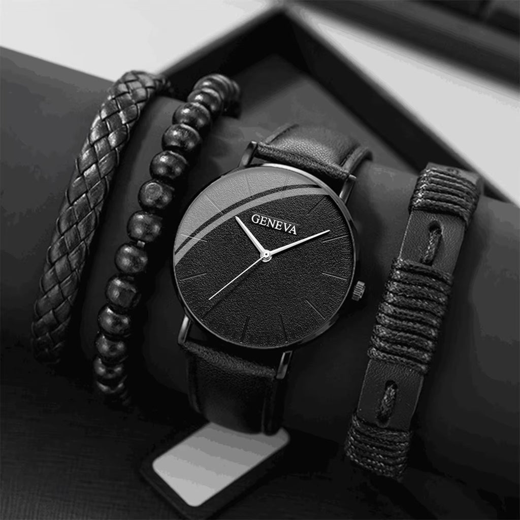 New Fashion Casual Men's Sports Style Watch Set 3pcs Personalized Trend Bracelet Set Black/Brown Style Quartz Watch for Men
