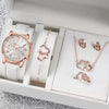 Luxury 5 Pcs / Set Low MOQ Watch Necklaces Earrings Rings Bracelets Set Gift Women Round Pointer Quartz Watches for Ladies