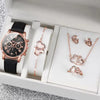 Luxury 5 Pcs / Set Low MOQ Watch Necklaces Earrings Rings Bracelets Set Gift Women Round Pointer Quartz Watches for Ladies