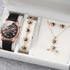 Luxury 5 Pcs / Set Low MOQ Watch Necklaces Earrings Rings Bracelets Set Gift Women Round Pointer Quartz Watches for Ladies