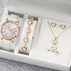 Luxury 5 Pcs / Set Low MOQ Watch Necklaces Earrings Rings Bracelets Set Gift Women Round Pointer Quartz Watches for Ladies