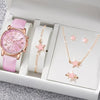 Luxury 5 Pcs / Set Low MOQ Watch Necklaces Earrings Rings Bracelets Set Gift Women Round Pointer Quartz Watches for Ladies