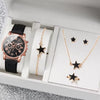 Luxury 5 Pcs / Set Low MOQ Watch Necklaces Earrings Rings Bracelets Set Gift Women Round Pointer Quartz Watches for Ladies