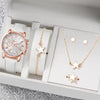 Luxury 5 Pcs / Set Low MOQ Watch Necklaces Earrings Rings Bracelets Set Gift Women Round Pointer Quartz Watches for Ladies