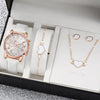 Luxury 5 Pcs / Set Low MOQ Watch Necklaces Earrings Rings Bracelets Set Gift Women Round Pointer Quartz Watches for Ladies