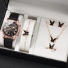 Luxury 5 Pcs / Set Low MOQ Watch Necklaces Earrings Rings Bracelets Set Gift Women Round Pointer Quartz Watches for Ladies