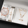 Luxury 5 Pcs / Set Low MOQ Watch Necklaces Earrings Rings Bracelets Set Gift Women Round Pointer Quartz Watches for Ladies