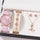 Luxury 5 Pcs / Set Low MOQ Watch Necklaces Earrings Rings Bracelets Set Gift Women Round Pointer Quartz Watches for Ladies